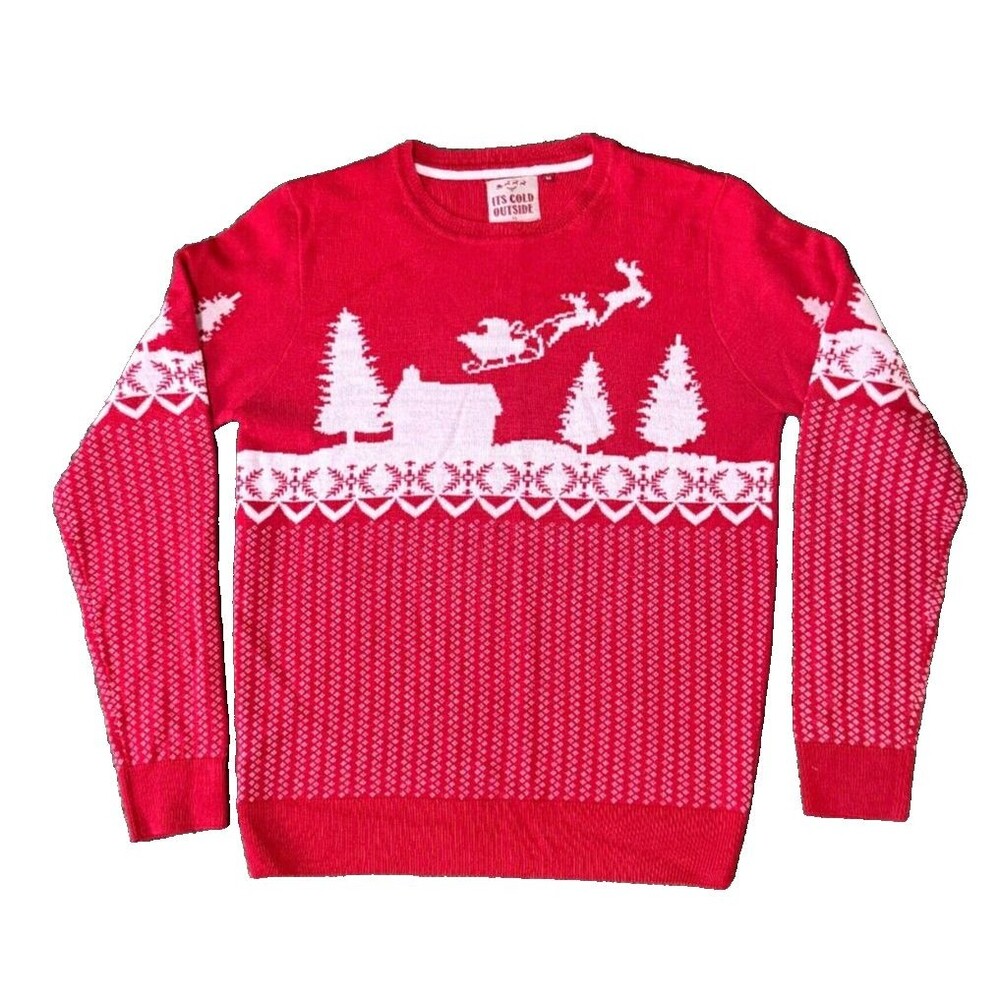 Vintage Threadbare Denim Corps Men's Red Ugly Christmas Sweater‎ Size Medium